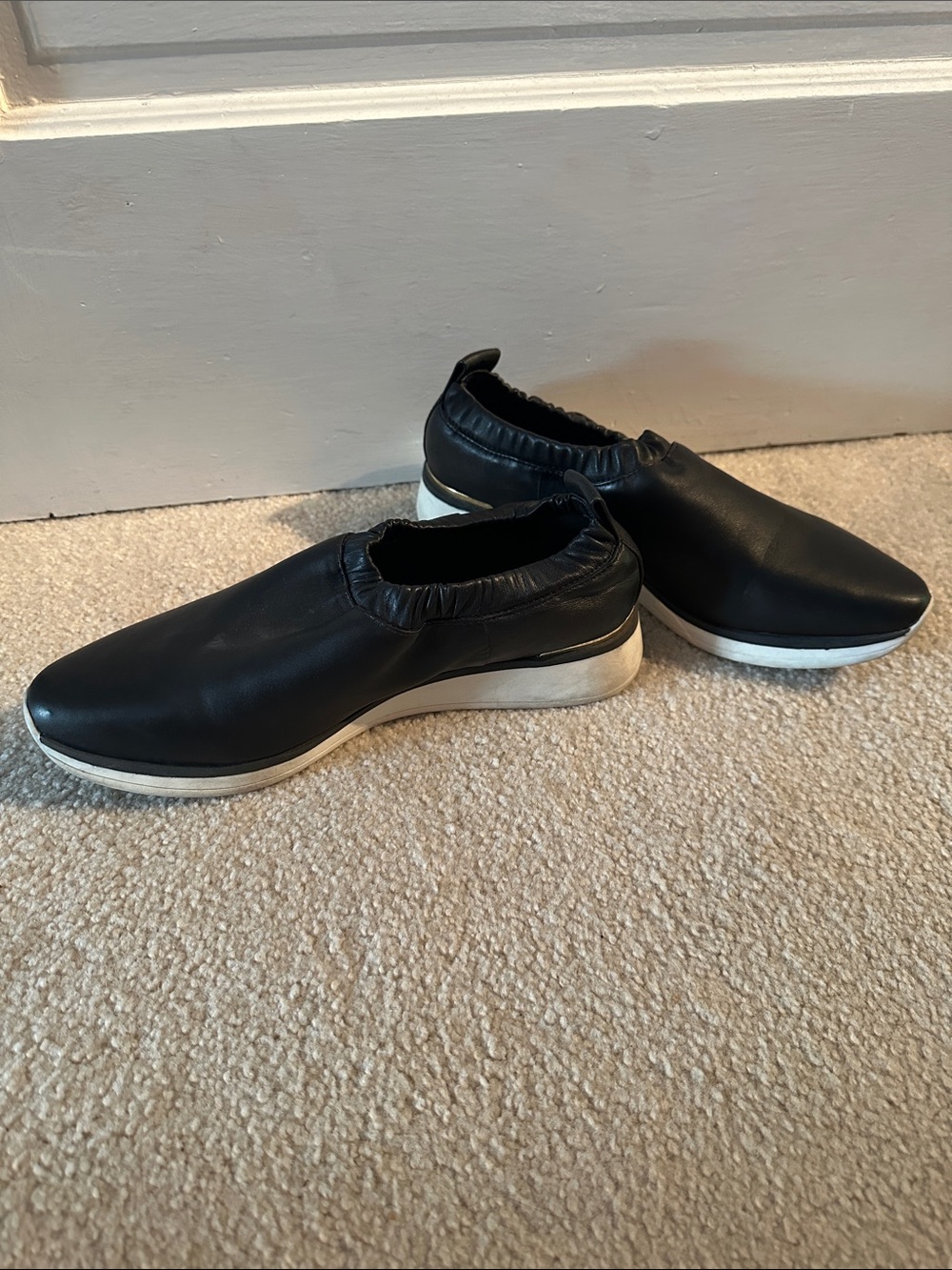Black Slip-On Leather Platform Sneakers